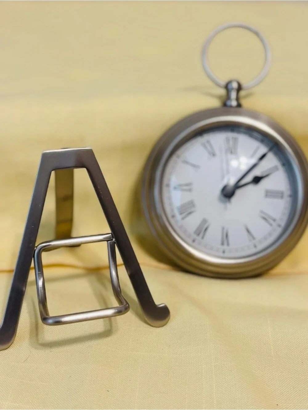 Pottery Barn Pocket Watch Clock Easel Nickel Finish Working 4” Retired In 2014